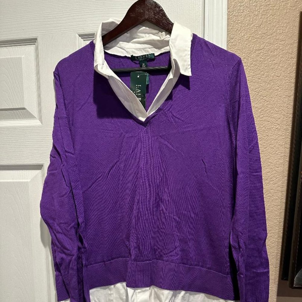 Women's Ralph Lauren Layered V-Neck Sweater Size 2X New With Tags